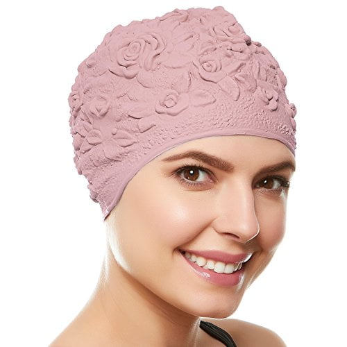 Beemo Swim Bathing Caps for Women Latex Swim Hat Triple Flowers Long/Short Hair Beemo Swim Bathing Caps for Women Latex Swim Hat Triple Flowers Long/Short Hair